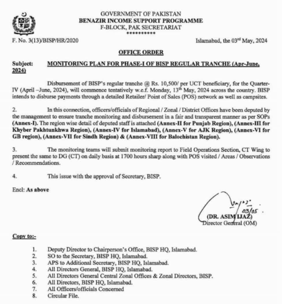 BISP Advance 10500 Payment Released On 13 May Notification Continues